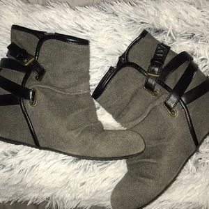 Gray strappy booties